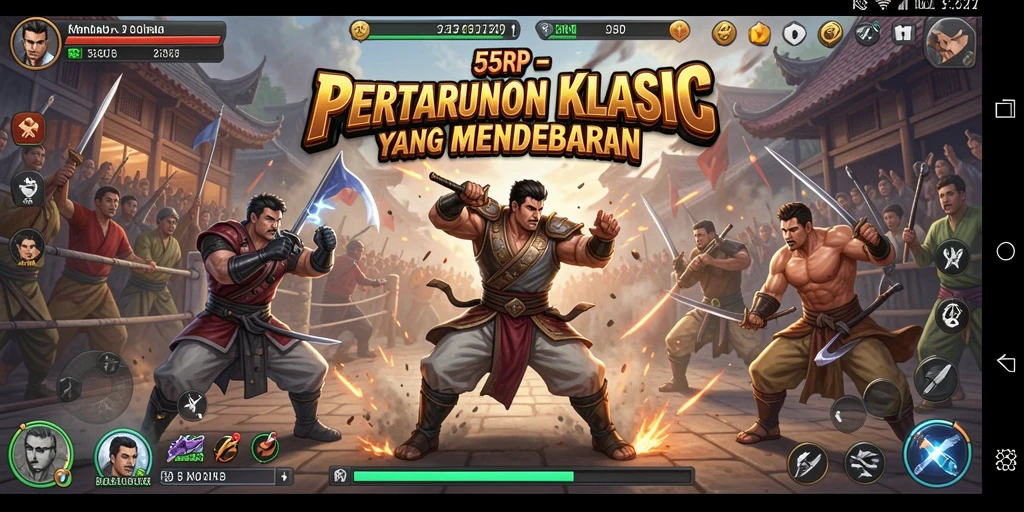 Tampilan gameplay 55RP yang intens dan seru di arena pertarungan.
