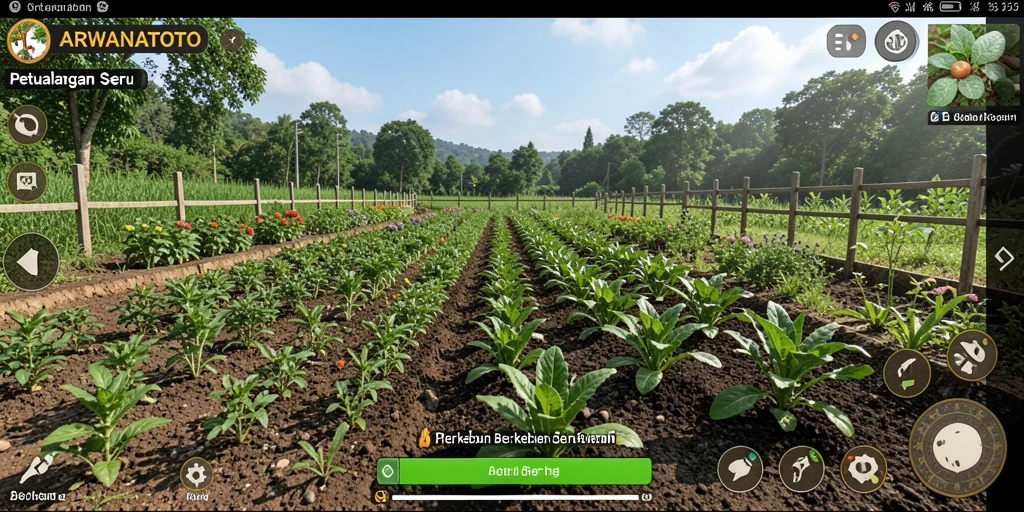 Screenshot ARWANATOTO menampilkan aktivitas bertani yang menyenangkan.