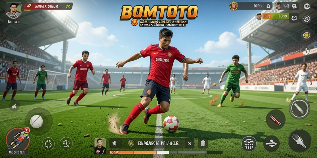 Tampilan gameplay menarik dari BOMTOTO yang menyajikan aksi sepak bola nyata.