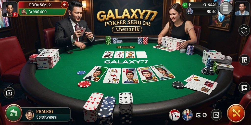 Screenshot gameplay GALAXY77 yang menunjukkan aksi seru permainan Poker.