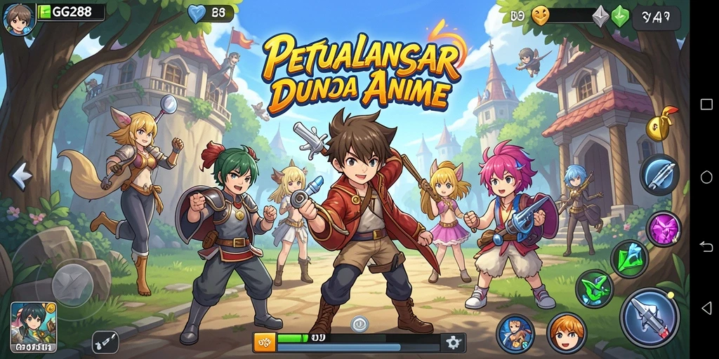 Tampilan gameplay menarik dalam dunia anime yang penuh warna.