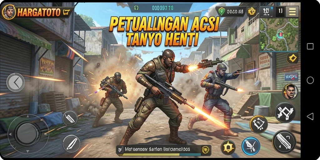 Tampilan gameplay HARGATOTO yang penuh aksi dan strategi.