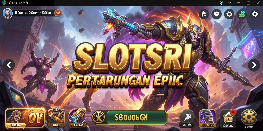 Tampilan gameplay SLOTSRI dengan pertarungan seru dan karakter unik.