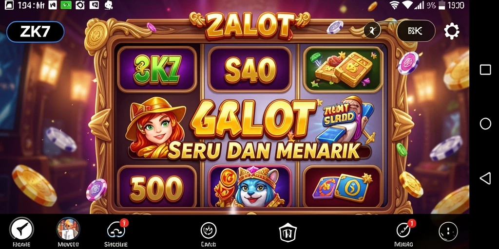 Tampak layar permainan ZK7 dengan grafik slot yang menarik.