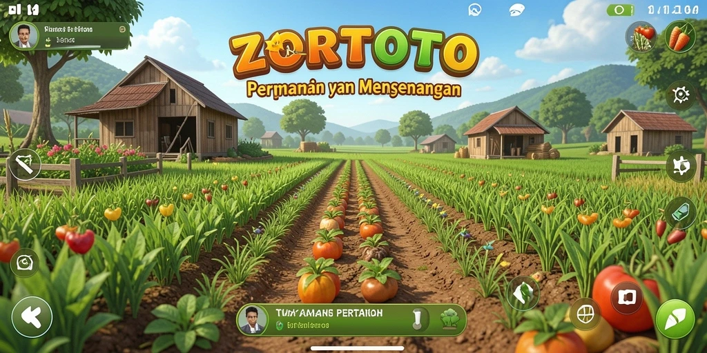 Tampilan gameplay ZORTOTO dengan aktivitas pertanian yang seru.